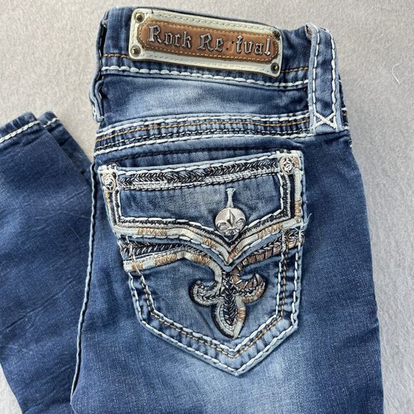 ROCK REVIVAL Yui Womens Skinny Jeans Tag Size 26 Low Rise Dark Wash - Picture 2 of 16